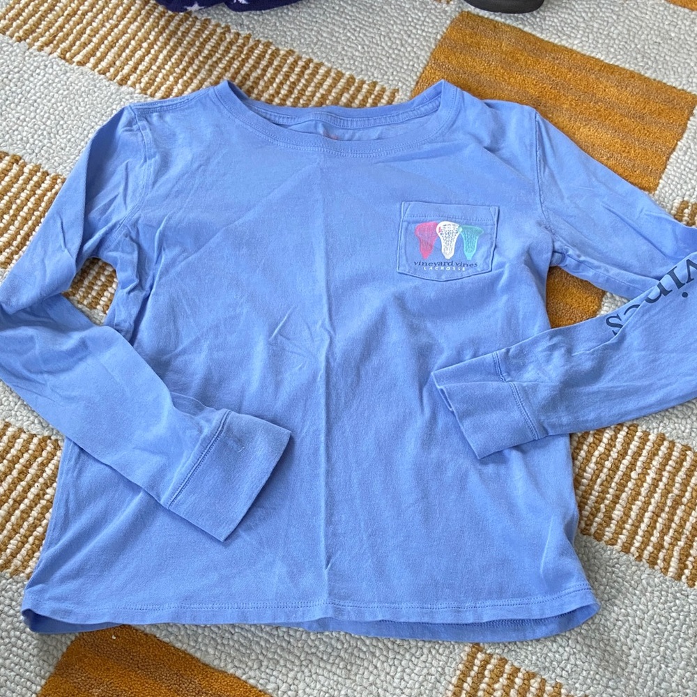 Vineyard vines cotton long sleeve cornflower blue lacrosse shirt size 10-12 - Picture 2 of 3